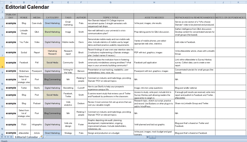 content calendar